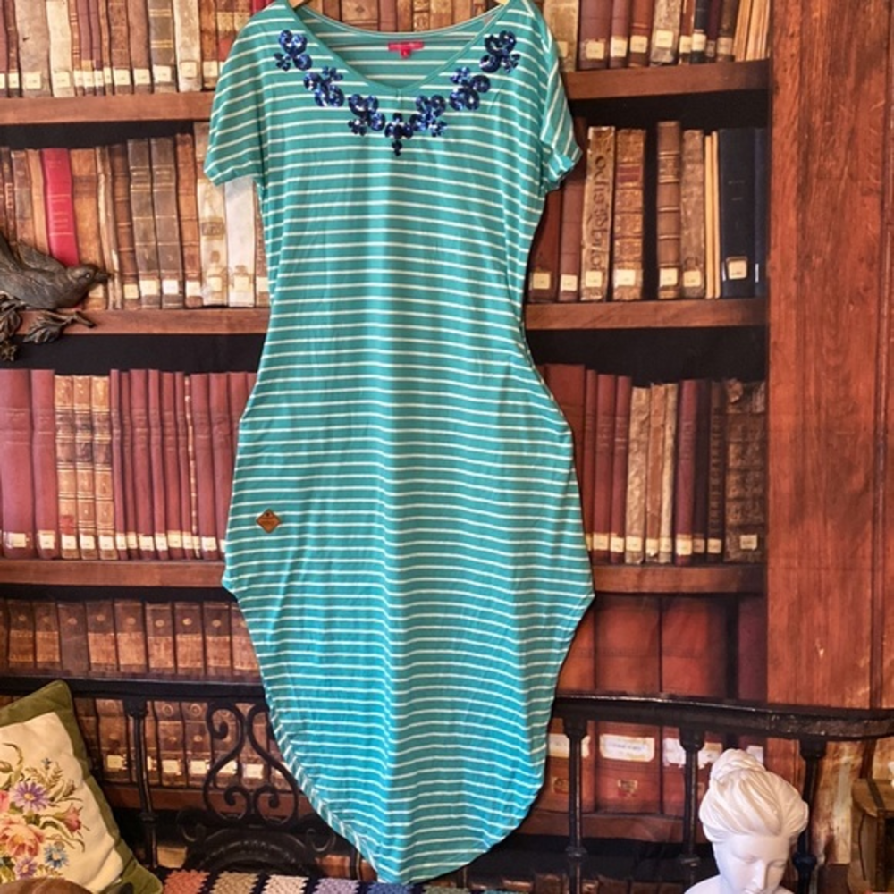 Simply Southern Striped V-Neck Sparkle Embellished Maxi Dress Coverup